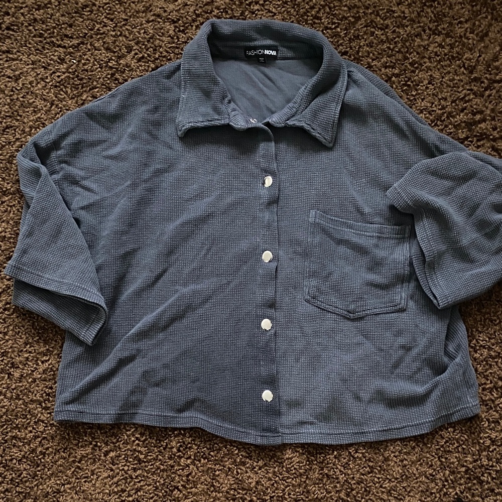 Fashion Nova Charcoal Button-Up Top